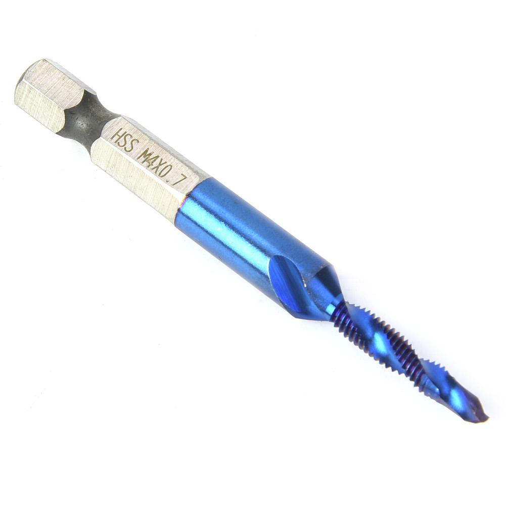 High Speed Steel Plated Blue 6.35mm Hex Shank Tap Drill Bit HSS Compound Tap (M3)