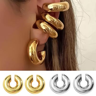 1 Pair Women Ear Cuffs Smooth Polished Fat Circle Tube Shape Non-pierced Anti-slip Stainless Lightweight Hip Hop Punk Lady Ear Clips Club Jewelry