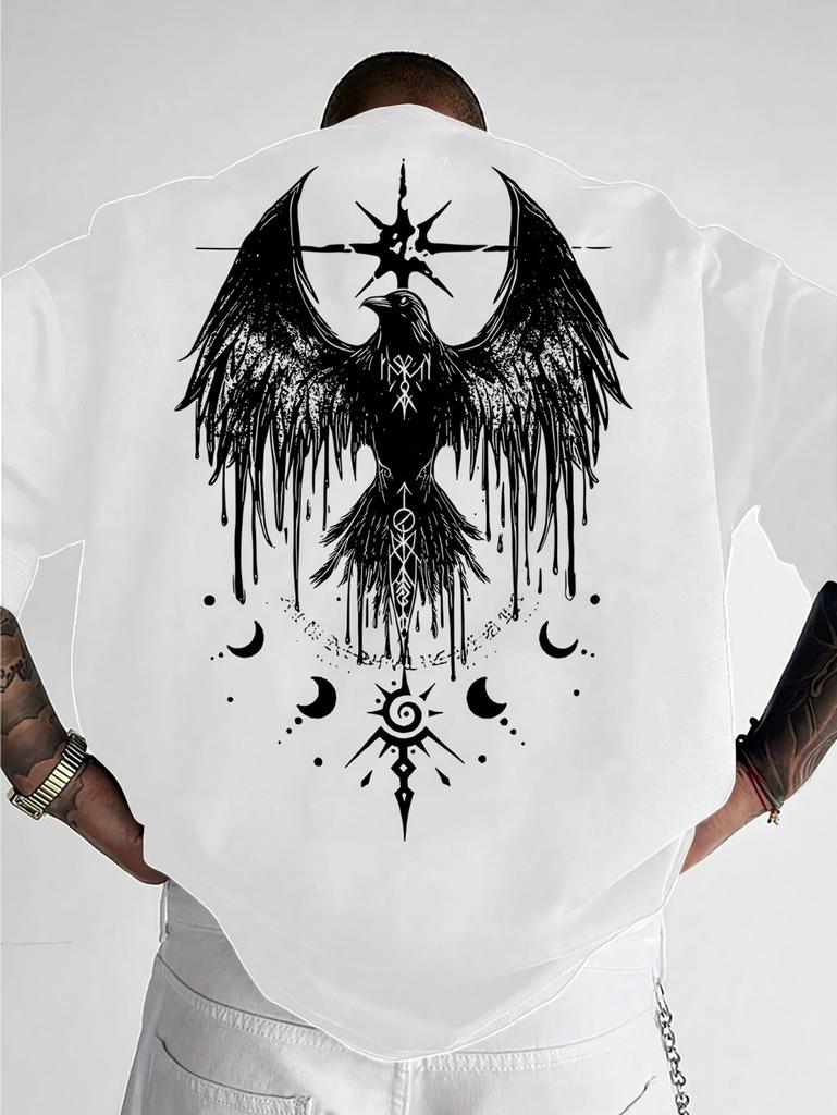 Summer Personalized Bird Totem Printed Breathable Roundneck Mens Tshirt for Outdoor Urban Street and Hiphop Style Wear