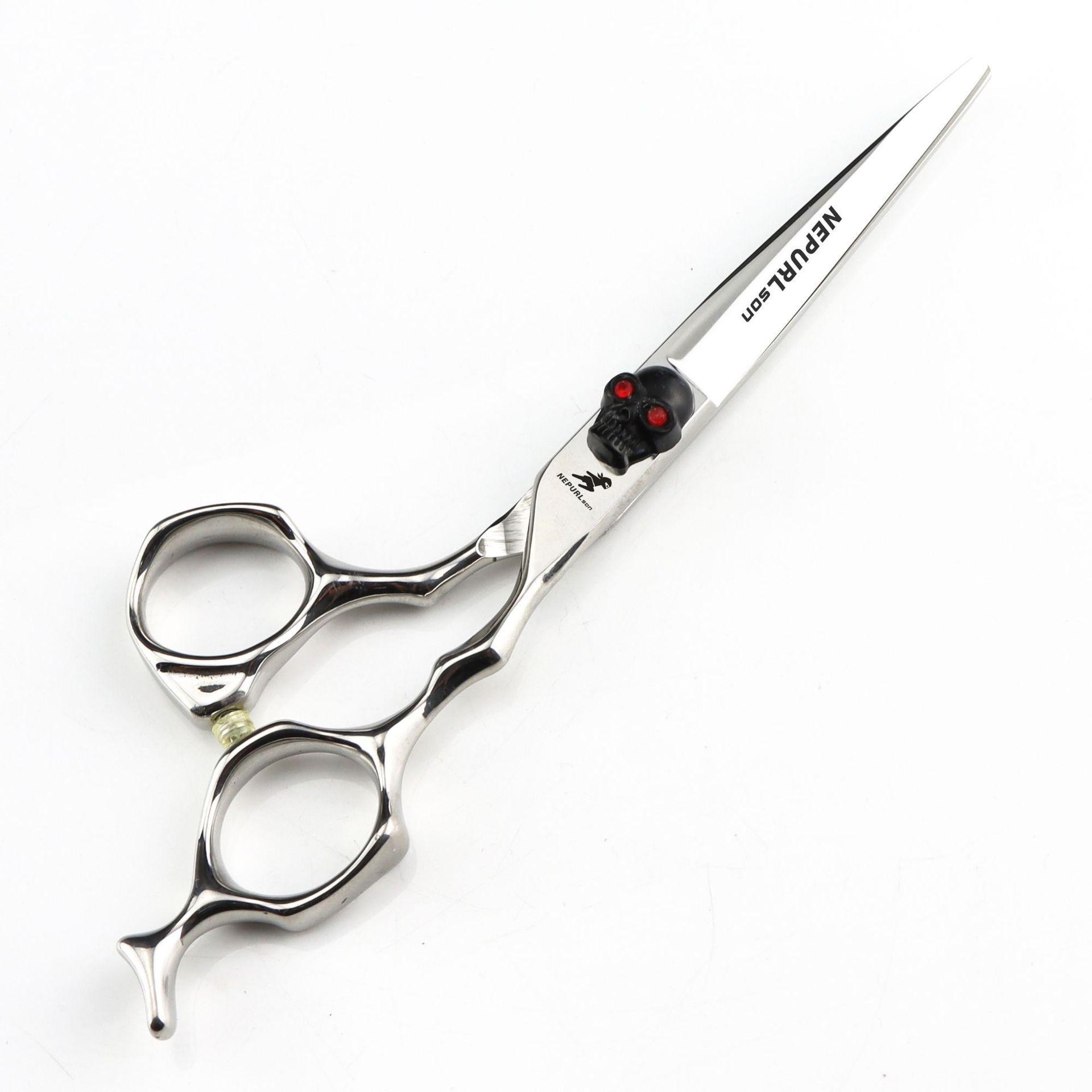 Napson 6.0  Black Skull Gem Hair Cutting Scissors Set: Straight & Thinning Shears