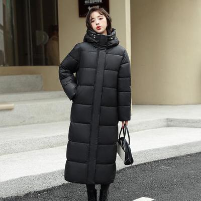 Long Over-the-knee Down Cotton-padded Jacket Women's Winter Fashion Solid Color Simple Padded Cotton Padded Coat