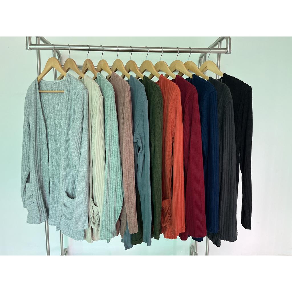 Fall Winter Women's Solid Color Ribbed Brushed Pocket Cardigan Long Sleeve Jacket, Leisure Foreign Trade for Europe America