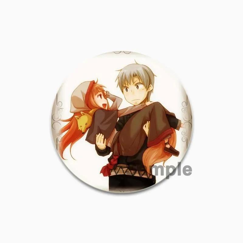 32/44/58mm 58mm Kurafuto Rorensu Horo Badge Cute Anime Wolf Brooches Handmade Platic Lapel Pin for Clothes Hat Backpack Jewelry Accessories