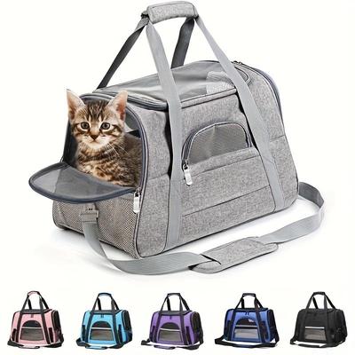 Tragbare Katzentransporttasche, Atmungsaktive Polyester Weichseitige Reisehaustiertasche mit Reißverschluss, Outdoor-Haustiertransporttasche