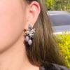 Light Luxury Heavy Industry Exaggerated Atmosphere Micro-Inlaid Zircon Three-Dimensional Camellia Gun Black Color Zirconium Earrings