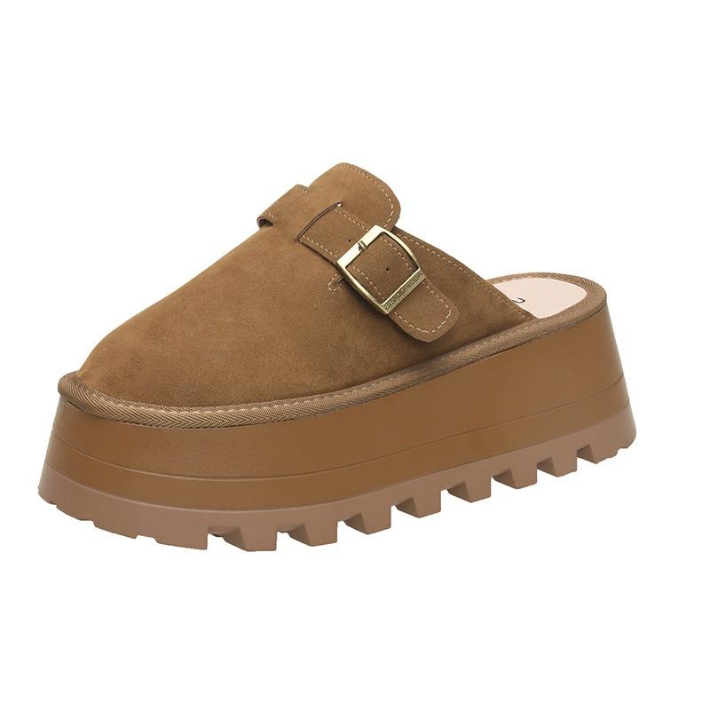 New platform slippers women wear short shoes in autumn to increase the height of Boken bag head half slippers