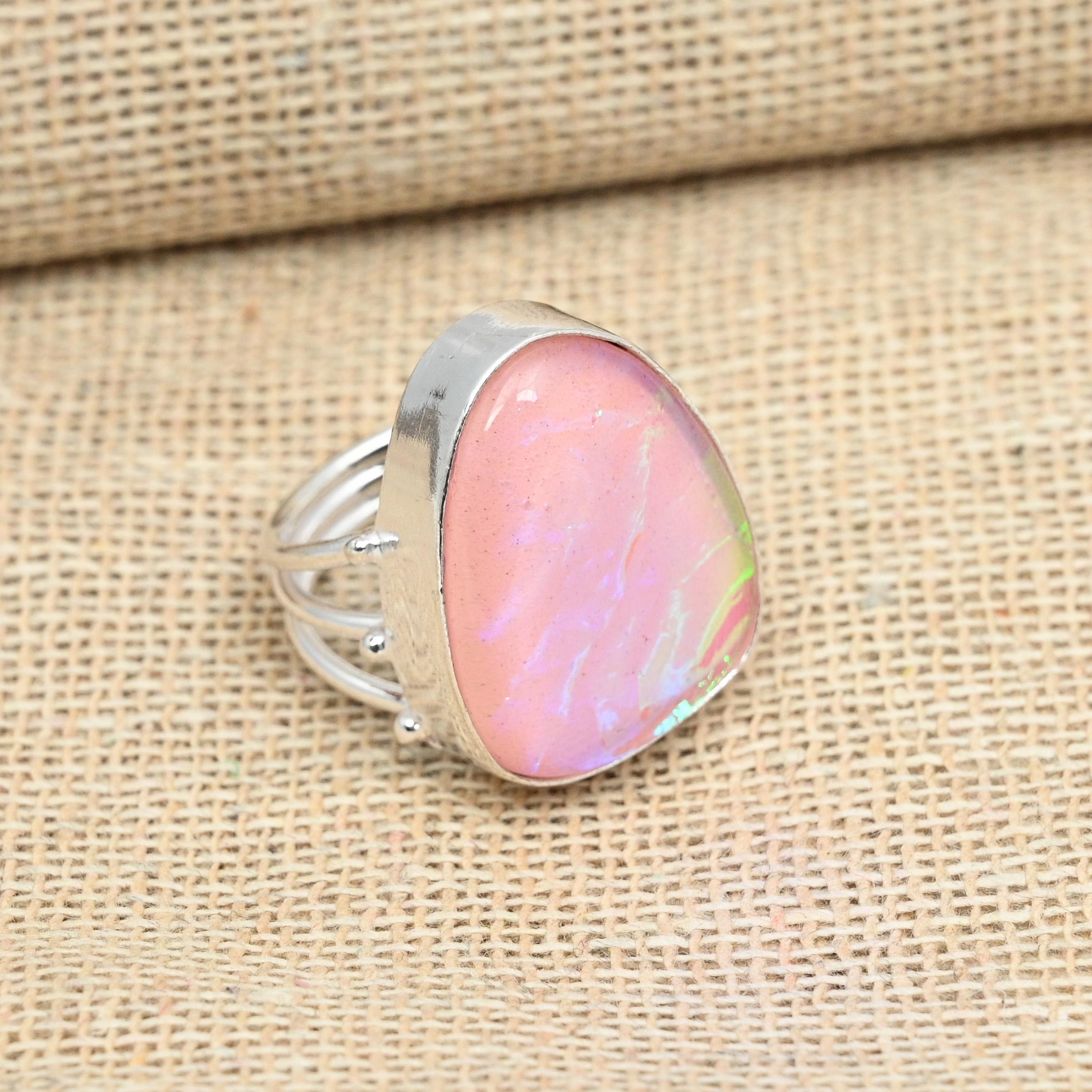 

Красивый розовый тройной опал, драгоценный камень, твердое ювелирное изделие из стерлингового серебра 925 пробы, кольцо ручной работы 12 розовый