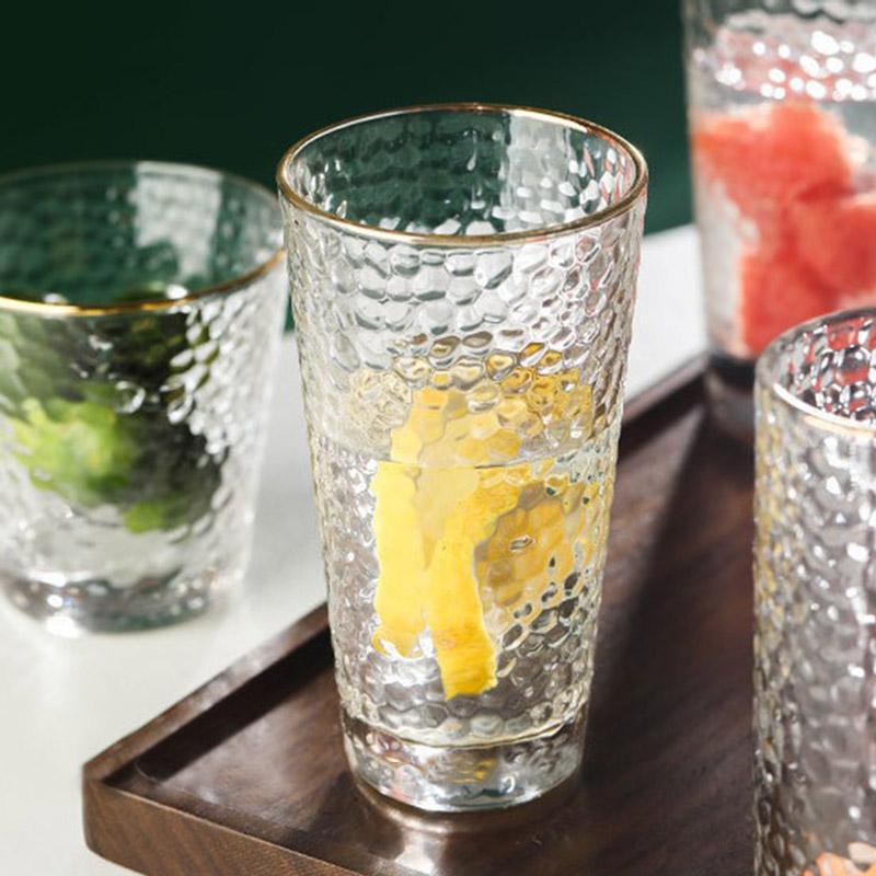 340ml 4pcs Set Lemon Tea Cup Party Bar Beer Glass Creative Golden Edged Cocktail Glass Transparent Drinkware Juice Tea Milk Mugs