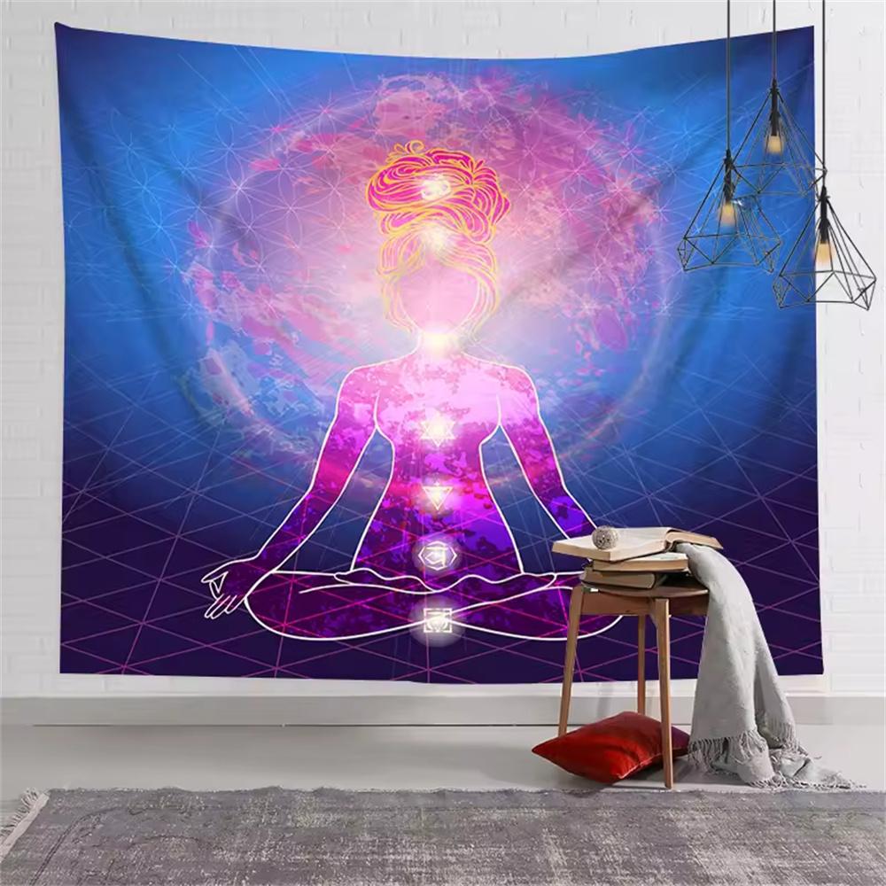Indian Buddha Statue Yoga Meditation 7 Chakra Tapestry Wall Hanging Mandala Bohemia Wall Tapestry Psychedelic Background Cloth 74x94cm(29x37in)
