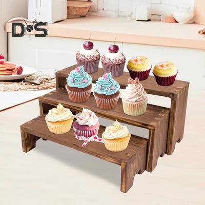 Espositore a 3 pezzi Alzate in legno Alzate rustiche Espositori di tipo combinato per cupcake Fiori Oggetti da collezione Decorazioni per casa ufficio