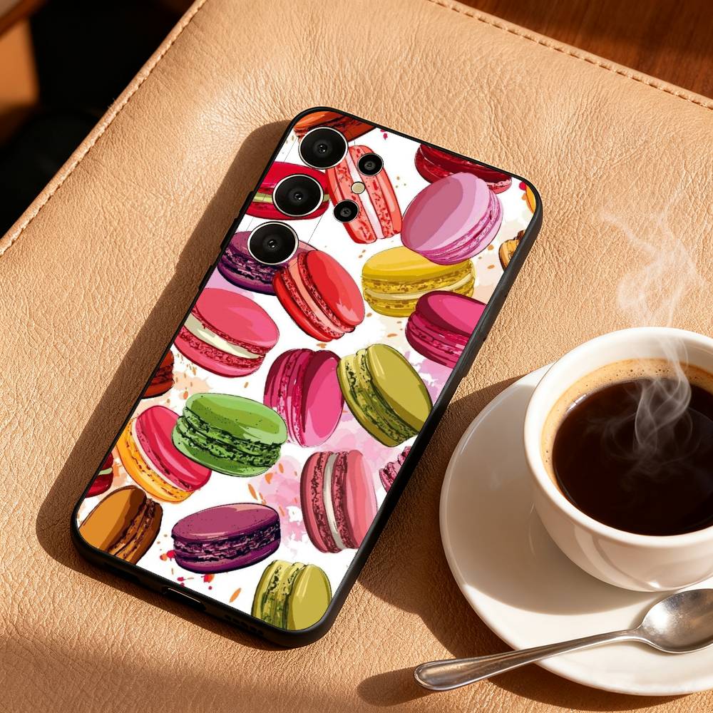 Leckeres Macaron Bunte Handyhülle Für Samsung S26,S25,24,23,22,30,21,10,9,Ultra,Plus,Lite,FE Weiche Schwarze Hülle