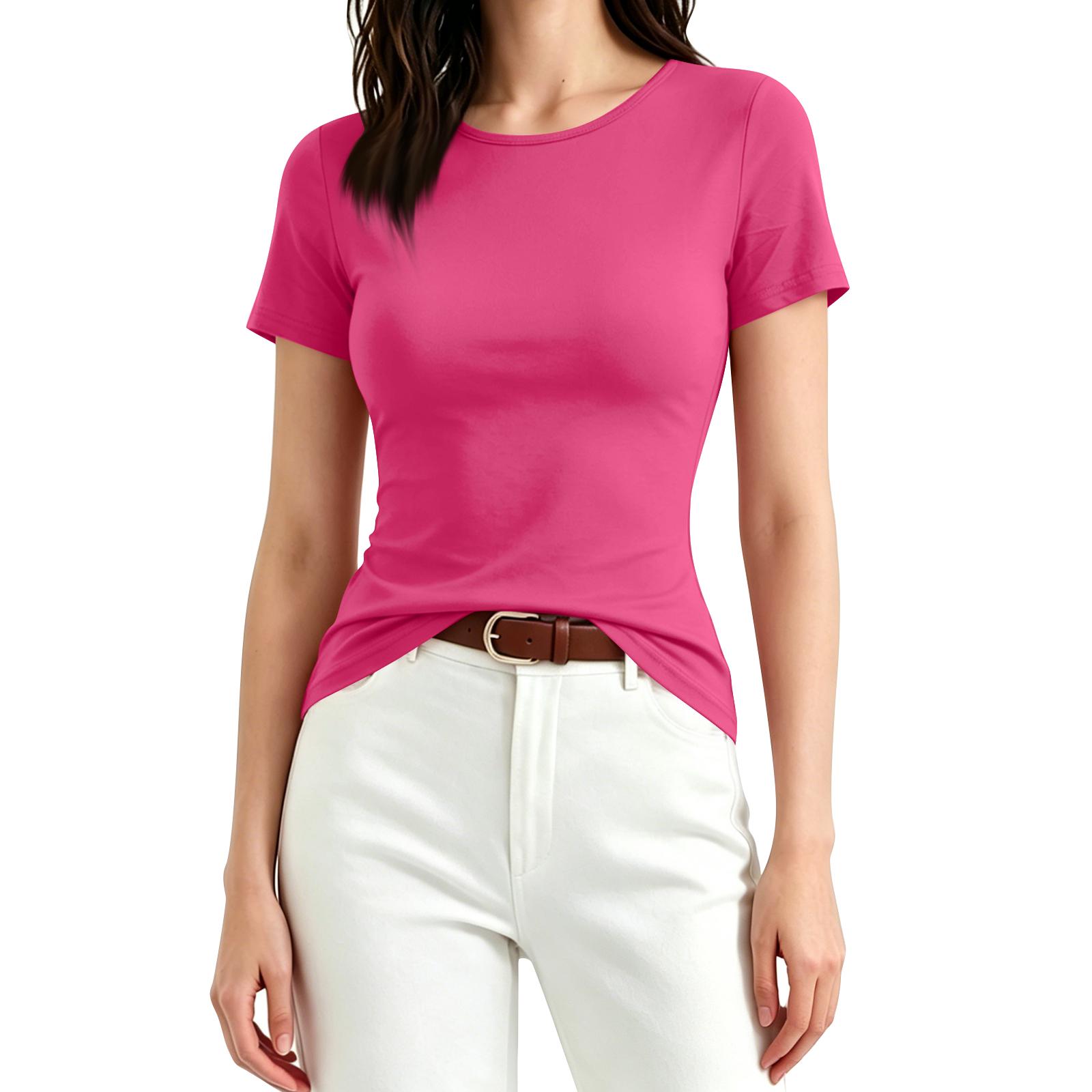 

Women’s Casual Short Sleeve Fitted Crew Neck Top Basic Slim Fit Crop Tee Comfortable Soft Fabric Lightweight Design L красный