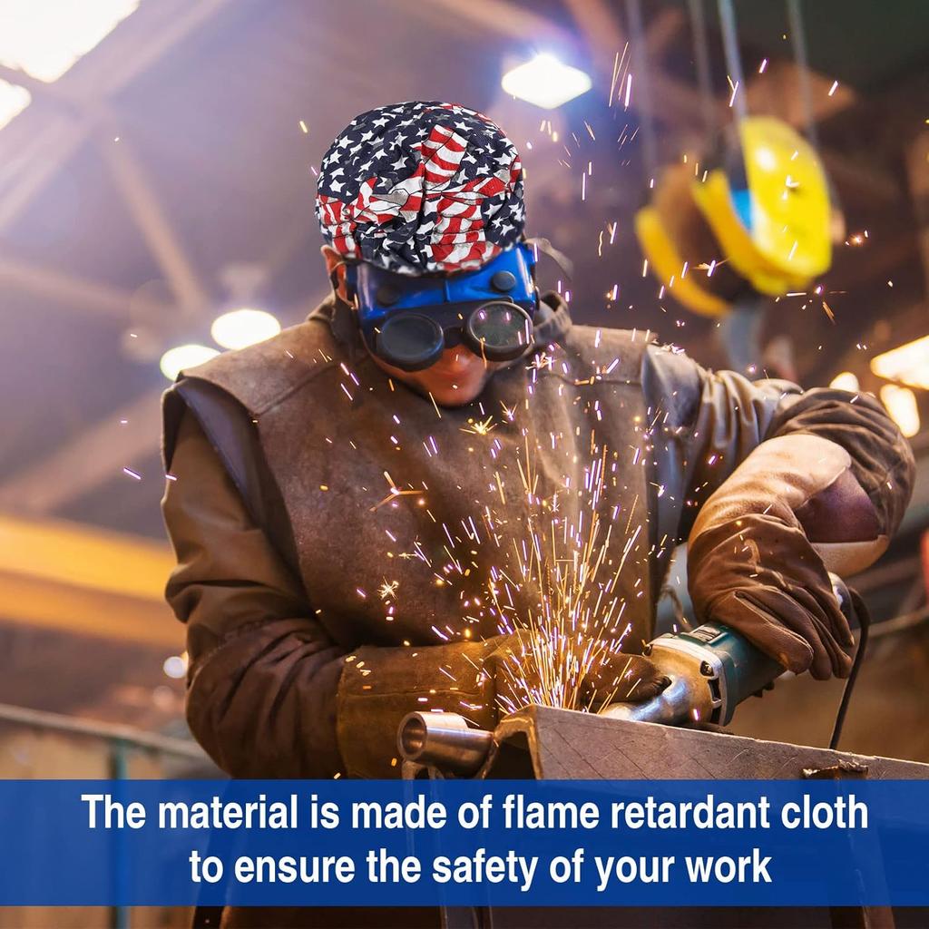 Jexine 8 Pcs Unisex Adult Reversible Welding Cap Elastic Flame Resistant Cotton Welding Hat Mesh Inside Liner Low Crown Welders Cap Matched Most