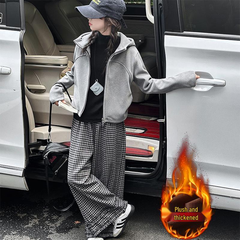 

2025 Девочковый зимний комплект-двойка на флисовой подкладке: Модный свитшот и пальто 120 cm