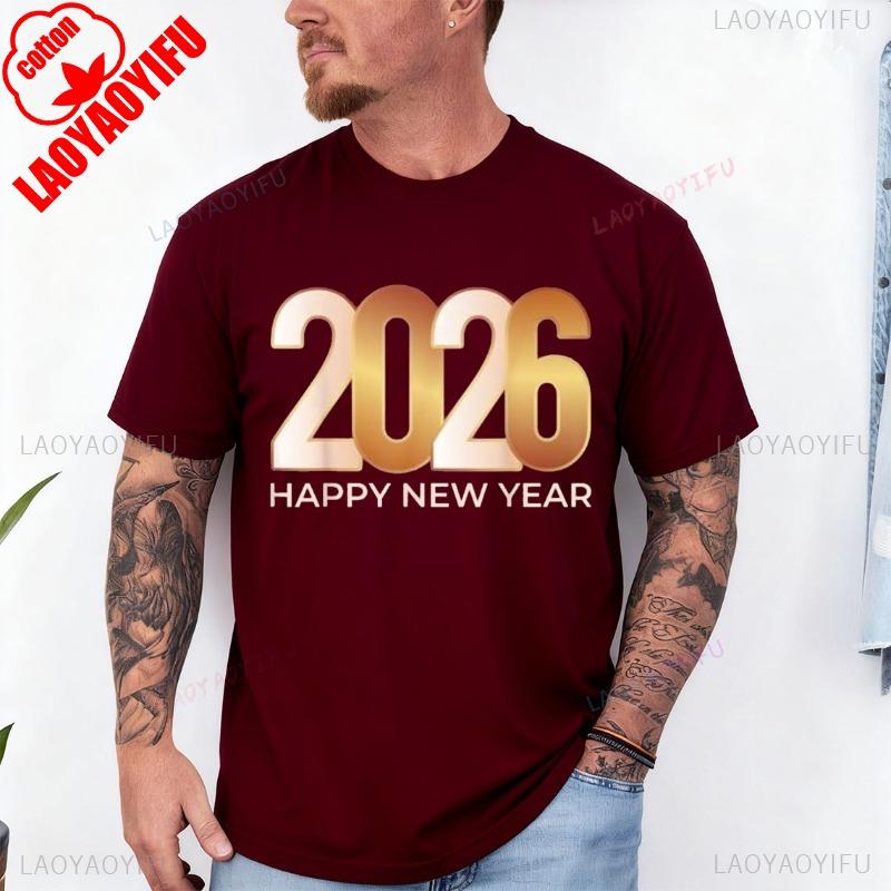NWT Happy New Year 2026 Design Best Gift Idea Tee TShirt Men and Women Crew Neck Short Sleeve Cotton Top Casual Fashion Tees