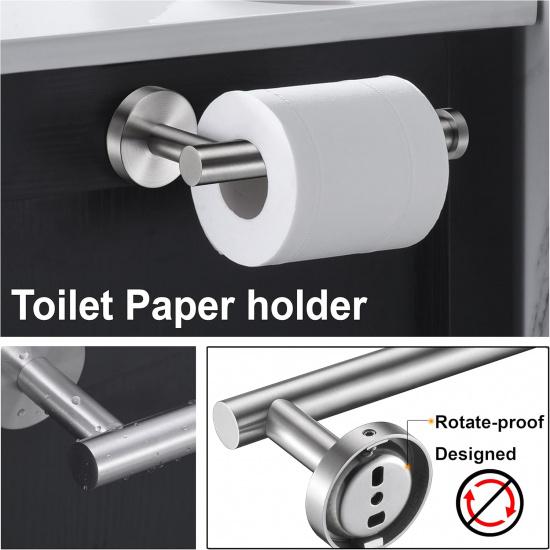 Nolimas 3-Pieces Set Brushed Nickel Bathroom Hardware SUS304 Stainless Steel Round Wall Mounted - Includes 12" Hand Towel Bar, Toilet Paper Holder,