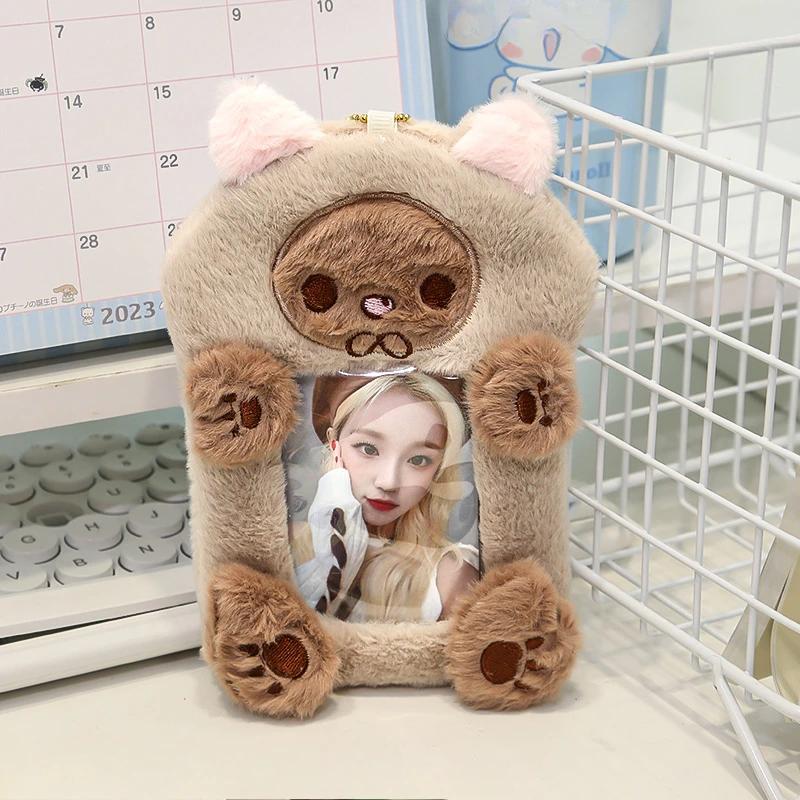 Süßer Welpen Plüsch Kartenhalter Tier Serie 3 Zoll Kpop Fotokarten Hüllen Flauschiger Koala Fotokartenhalter für Damen Karten Display