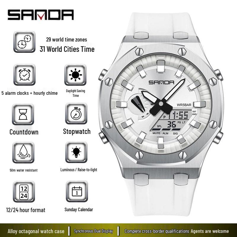 Sanda Octagonal Multifunctional Luminous Waterproof Men's Watch