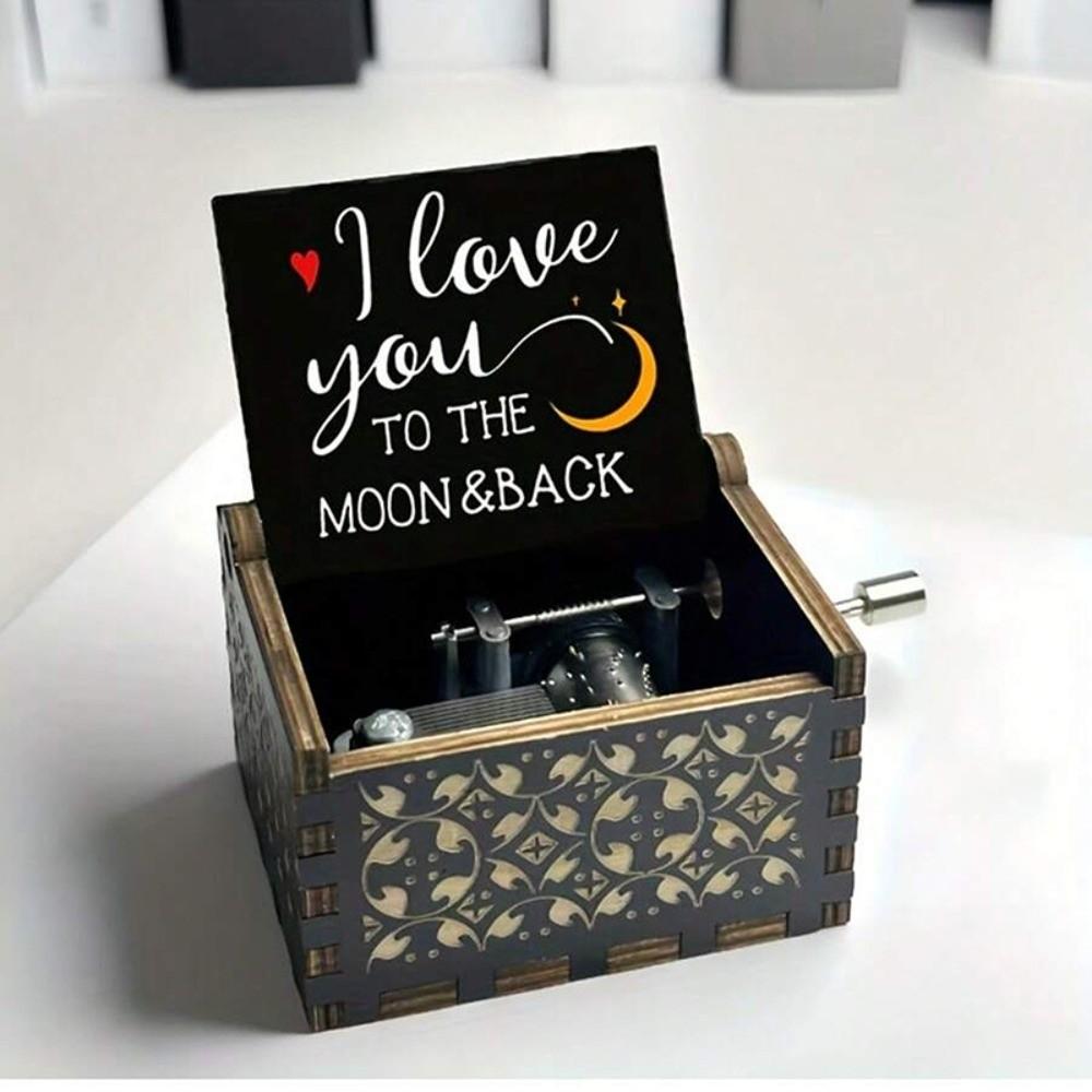 New Star Wooden Music Box Happy Birthday Hand Crank Carved Musical Box Blue Classical Light Luxury Music Gifts Birthday Gifts