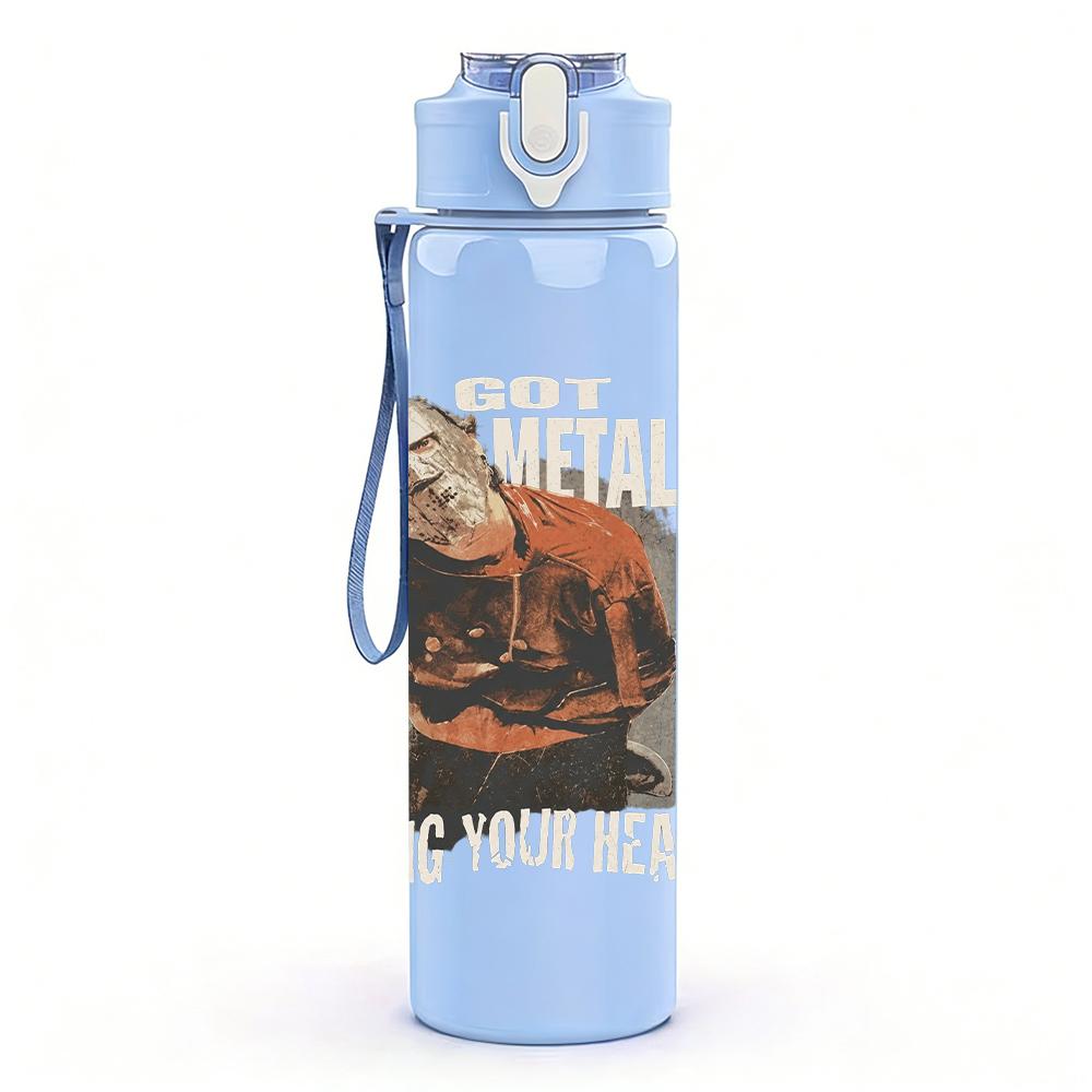 1PC Buffalo western animal crest print 750ml colorful plastic sports water bottle leakproof pop up lid with straw for outdoor work home use