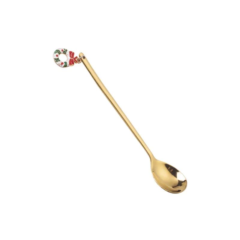 New Year  Stainless Steel Christmas Spoons Xmas Party Coffee Spoon with Christmas Pendant Christmas Decorations Noel Gift
