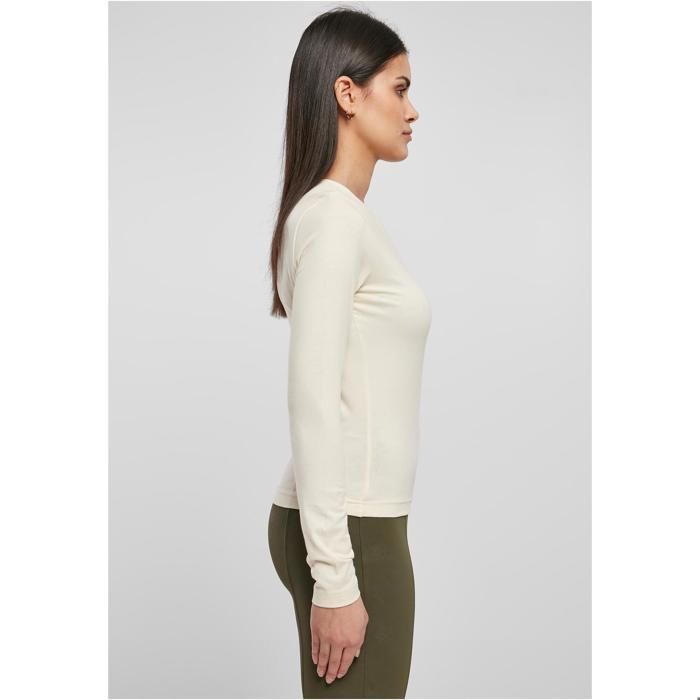 T-shirt Femme - Urban Classics - Manches Longues Asymétriques - Ajustée - Col V - Blanc