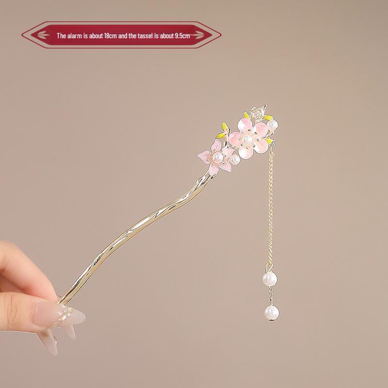 Haarnadel mit roter Blume und Quaste im chinesischen Stil für Damen