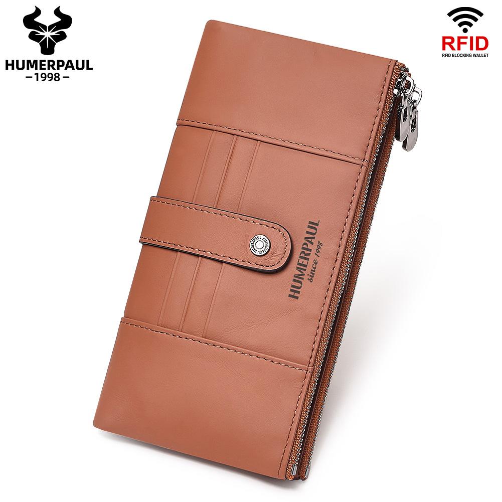 Humerpaul Women Leather Wallet Hand-held Wallet Large-capacity Multi-function First-layer Cowhide Wallet Folding Coin Purse
