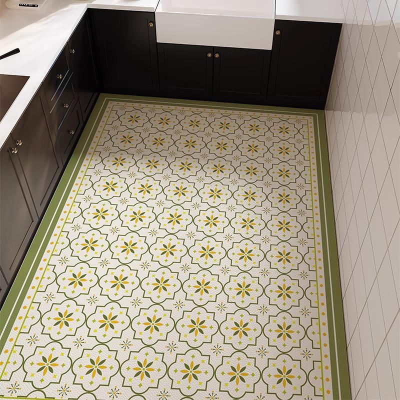 Nordic Style Waterproof Oil-Proof Leather Kitchen Rug - Full Coverage, Easy-Clean, Rectangular Patterned Mat