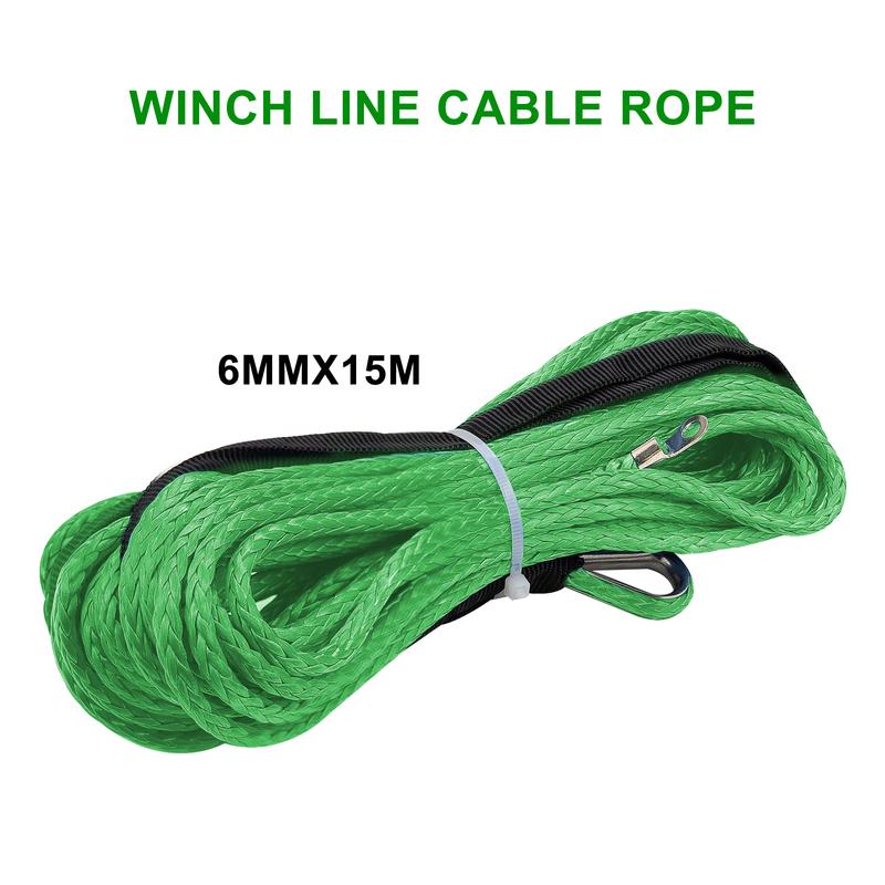 15m /6mm Towing Winch Cable Rope String Line Synthetic Fiber 5500lbs/7000lbs/7700lbs For Jeep ATV UTV SUV 4X4 4WD Car Produts
