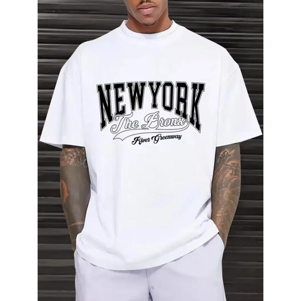 New York Print Men's Round Neck Short Sleeve Tee Fashion Slim Fit T-Shirt Top For Spring Summer Holiday
