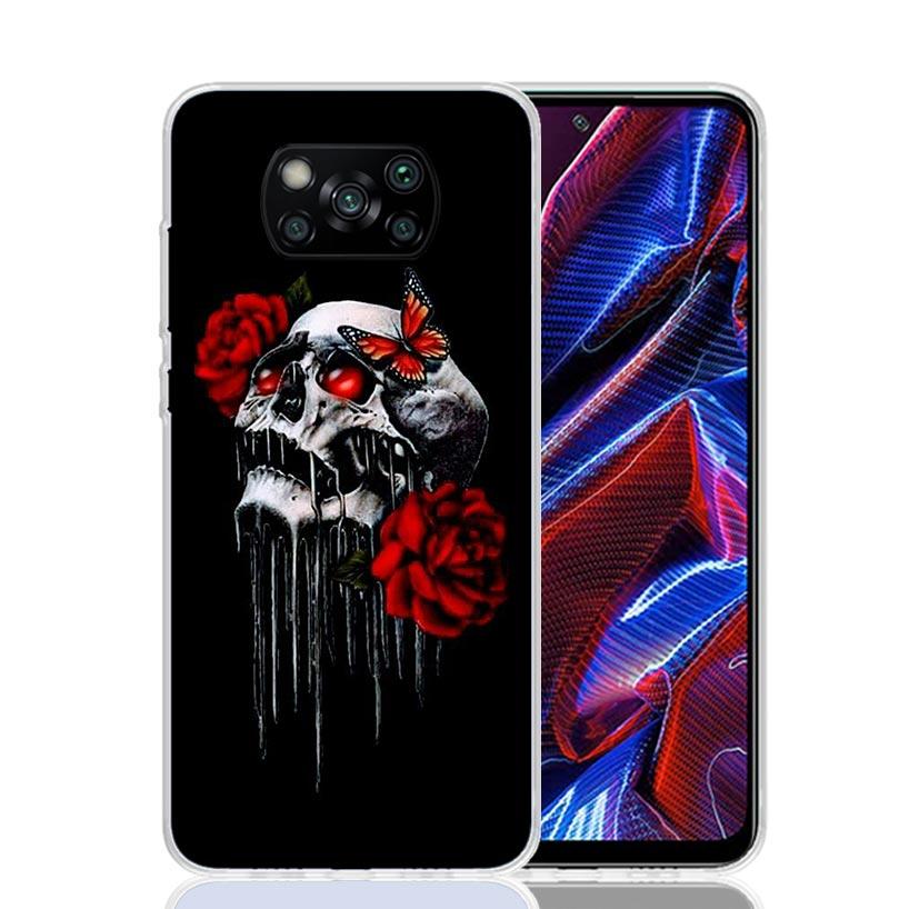 Human Skeleton Red Rose Phone Case For Xiaomi Poco F7 Ultra X7 X6 Pro X5 Redmi 15 15C 13 13C 12 12C 10 10A 10C 9 9A 9C 9T Shell