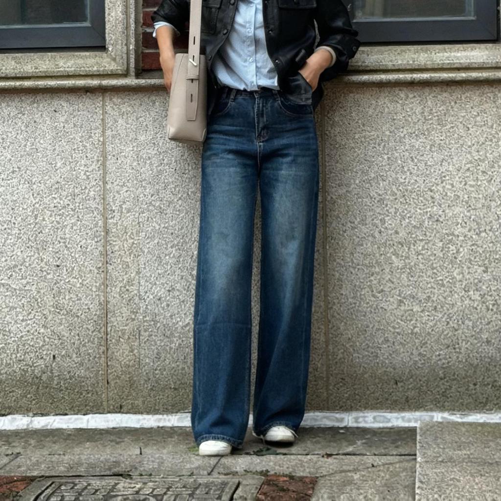 Blue High Waist Slimming Wide Leg Jeans