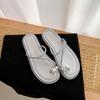 [Cowhide Version of the Same Style] Pearl Puffs~ Rhinestone Set Toe Casual Exquisite Flat Bottom Sandals Women's Slippers Outer Wear Summer