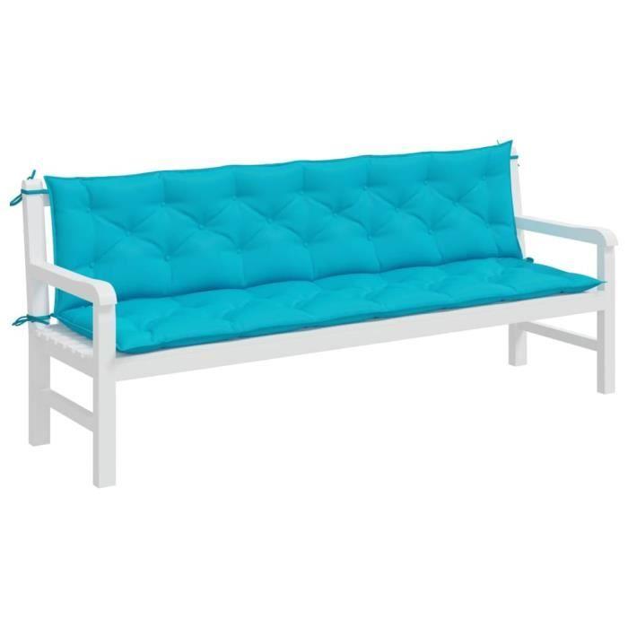 VidaXL Coussins de banc de jardin lot de 2 turquoise 200x50x7 cm tissu 361753