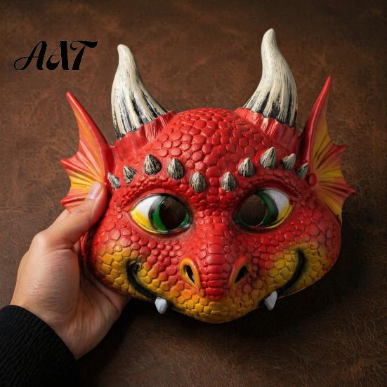 Comfortable Dragon Cosplay Mask 3D Cute Full Face Mask, Halloween Party Baby Lightweight Breathable Unique Costume Role Play with Realistic Scales And
