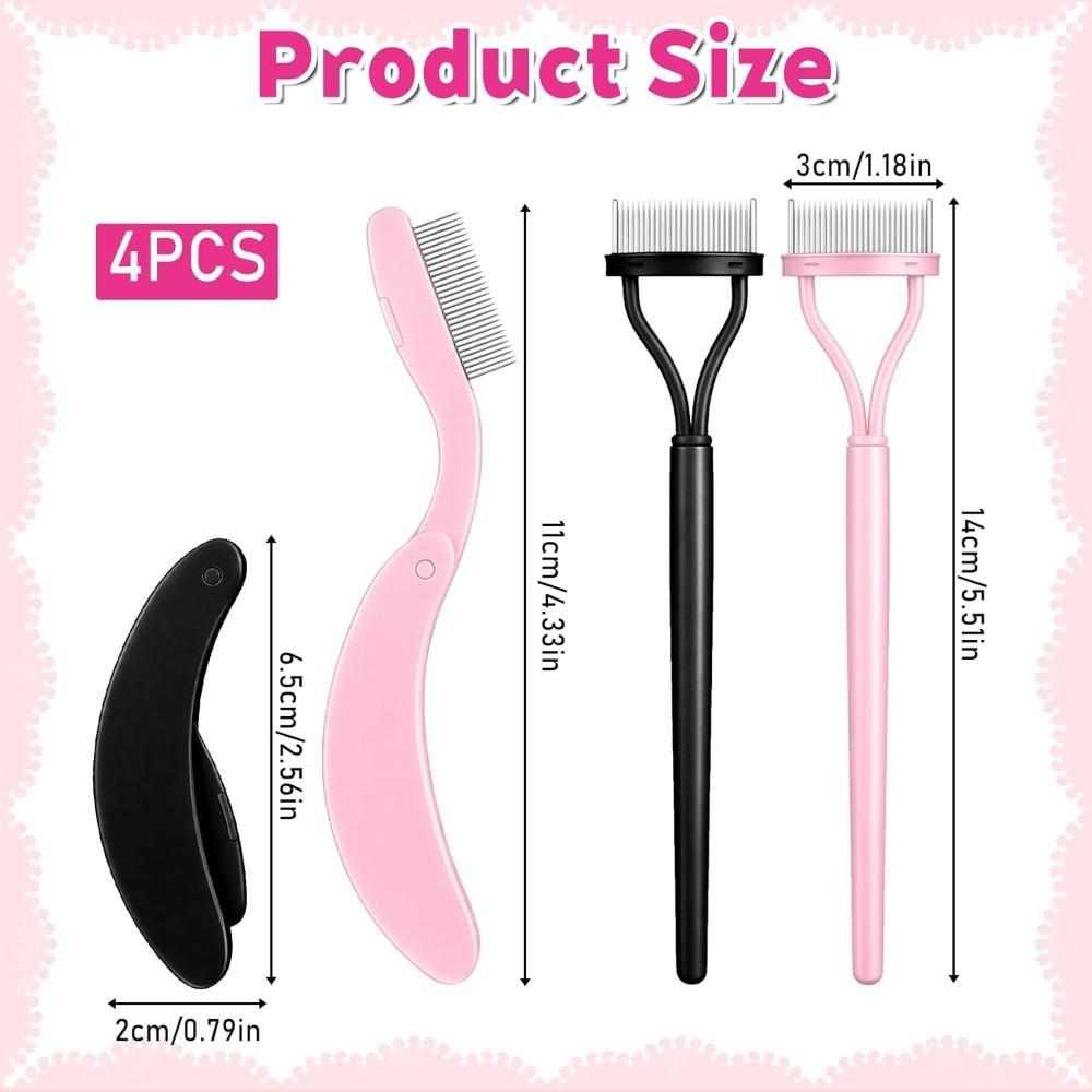 4 Pcs Eyelash Mascara Separator Tool, Portable Eyelash Comb Mascara Brushes, Pink Makeup Applicator Eye Makeup Metal Teeth For Combing,