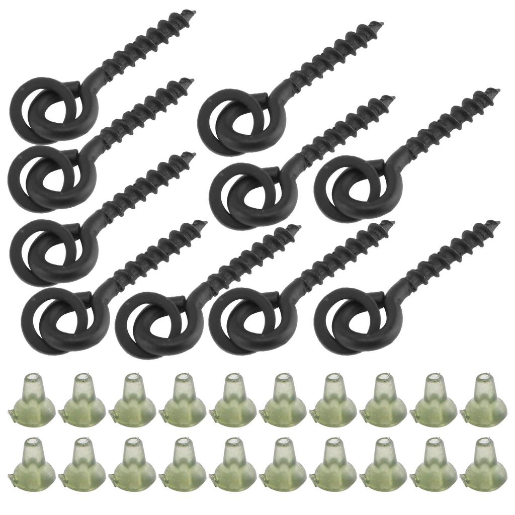 10Pcs Bait Screws with 20pcs Oval Rings Carp Rig Ring Stops Carp Fishing Tackle Hook ScrewGreen