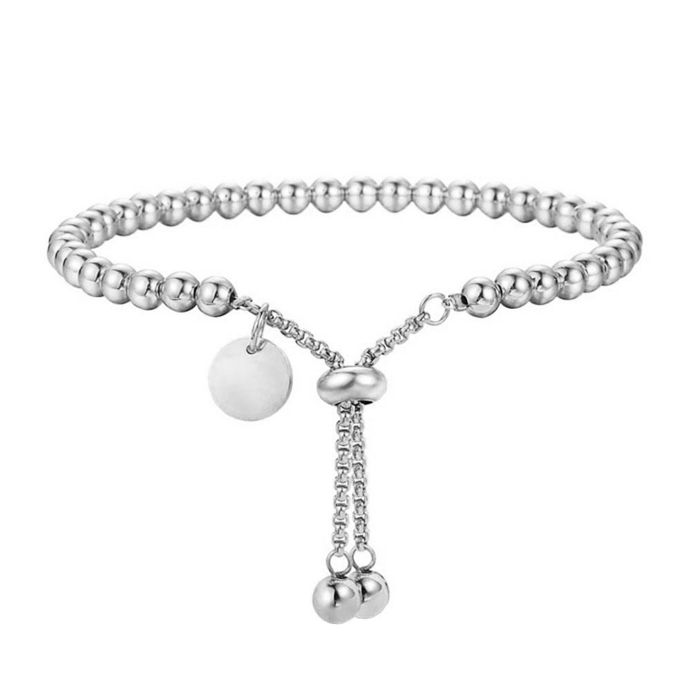 Fashion Stainless Steel Custom Bracelet Letter Tag Ball Beads Adjustable Women's Bracelet Jewelry