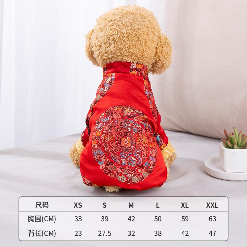 Cat Winter Clothes Pet Tang Clothes Autumn and Winter Teddy Chinese New Year and Winter Thickened Warm Cotton-padded Clothing