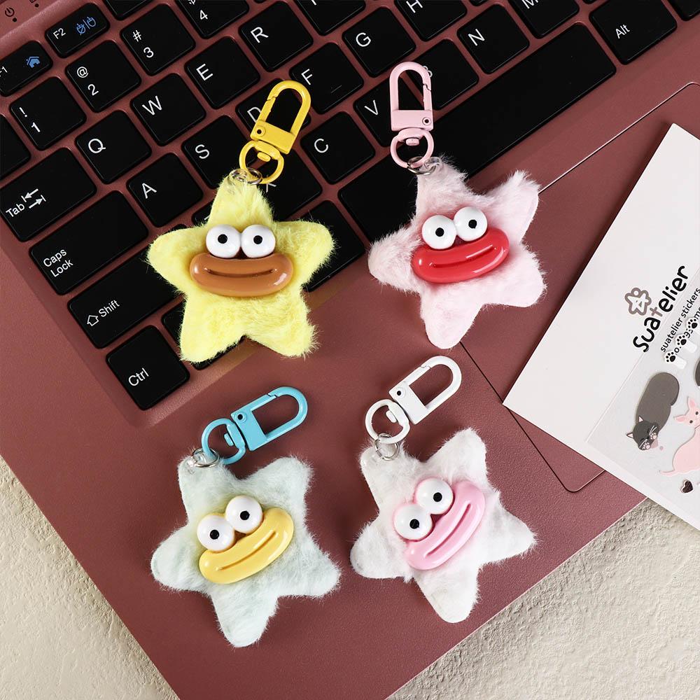 Plushies Funny Star Keychain Cartoon Star Plush Pendant Sausage Mouth Keyring Earphone Case