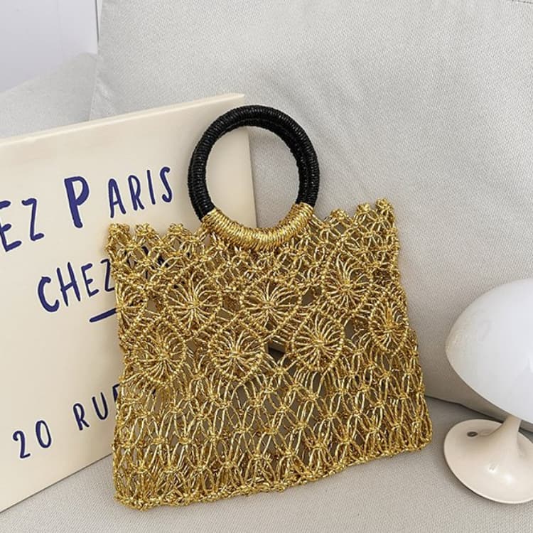 Handgeflochtene Hohl-Handtasche Damen Strand-Netzbeutel