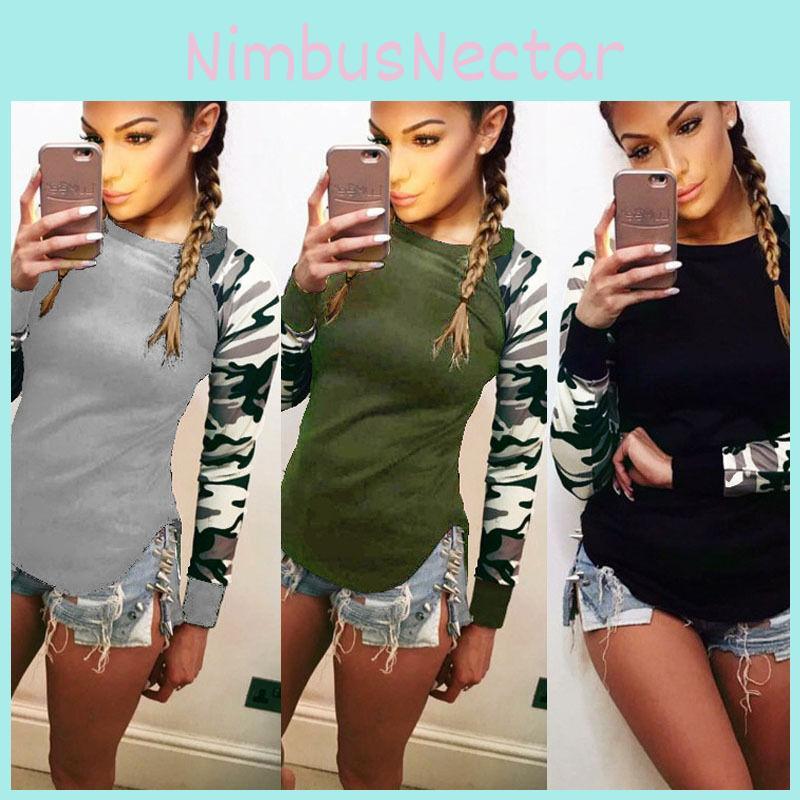 Fashionable Damen Tarnung Long Sleeve T-shirt Blouse Combining Comfort And Trendy Appeal