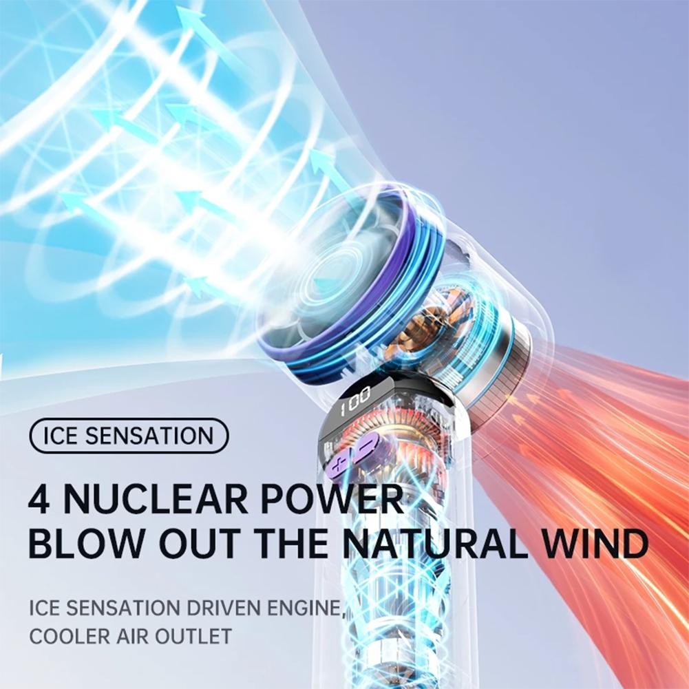 Handheld Turbo Fan LED Digital Display High-Speed Folding Fan Adjustable Cooling Fan for Camping Hiking Outdoor Activities