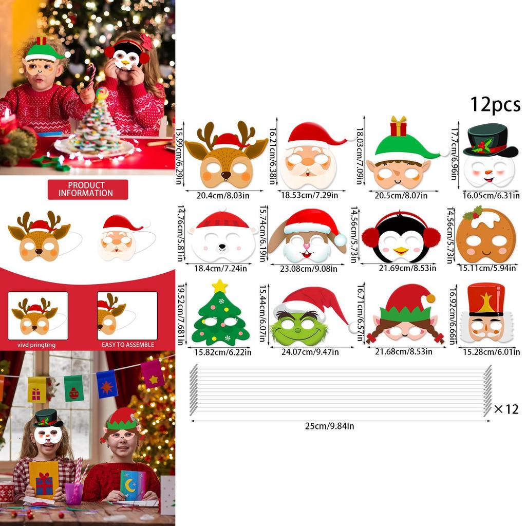 Festive Snowman Reindeer Paper Masks For Christmas Celebration Photo Booths