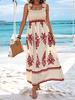 Women's Square Neck Sleeveless Maxi Dress Loose Fit High Waist Gentle Floral Print Summer Beach Vacation Flowy Boho Sundress