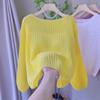 Spring and summer new hollow thin crew neck knitted sweater top loose lazy wind sunscreen blouse pullover woman