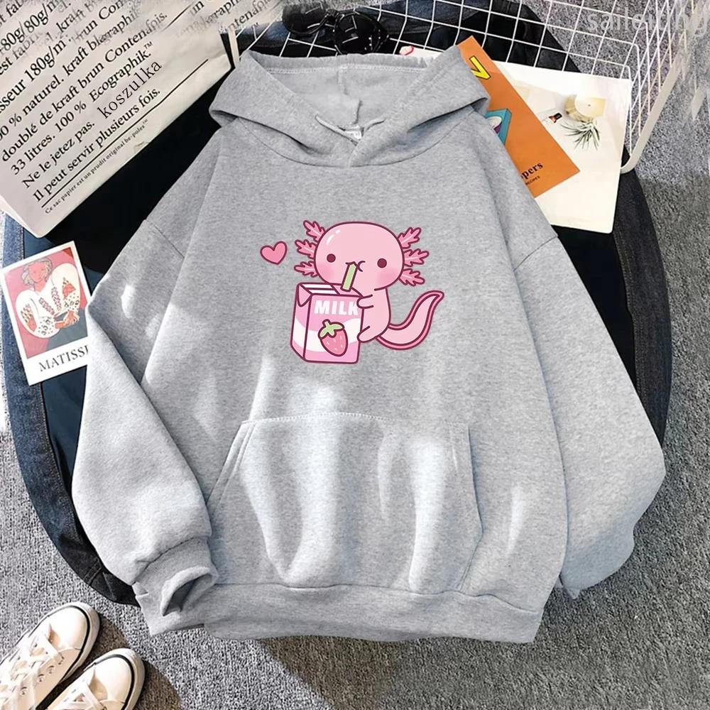 2025 Anime Loves Strawberry Milk Doodle Hoodie Kangaroo Pocket Winter Women Spring Autumn Sweatshirt Harajuku Aesthetic Clothes