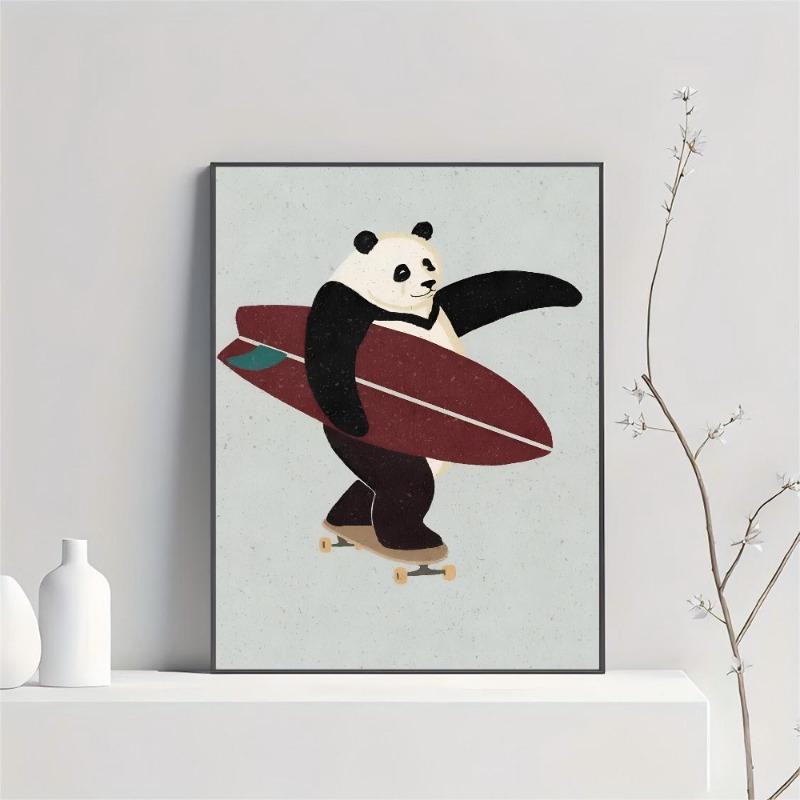 Vintage Cartoon Surfing Animals Surfing Sloth Frog Racoon Zebra Poster HD Posters Room Bar Cafe Decor Art Wall Painting Picture