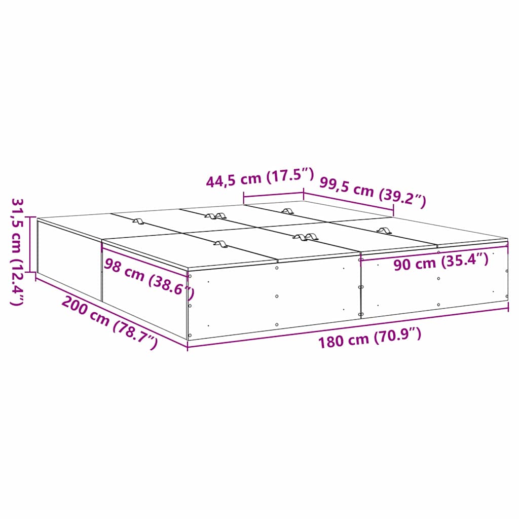Storage Bed Frame White 180 X 200 Cm Engineered Wood